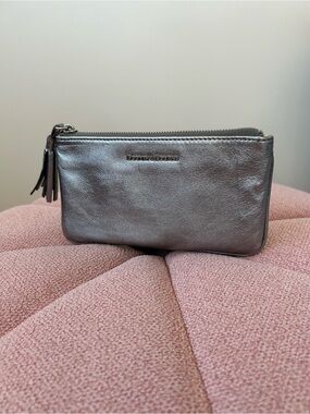 Dooney & Bourke Metallic Pewter Leather Carrington Zip Pouch EUC